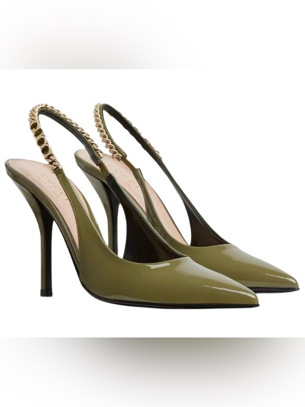 Gucci Signoria Patent Leather Slim High Heels 10.5cm Green 783821